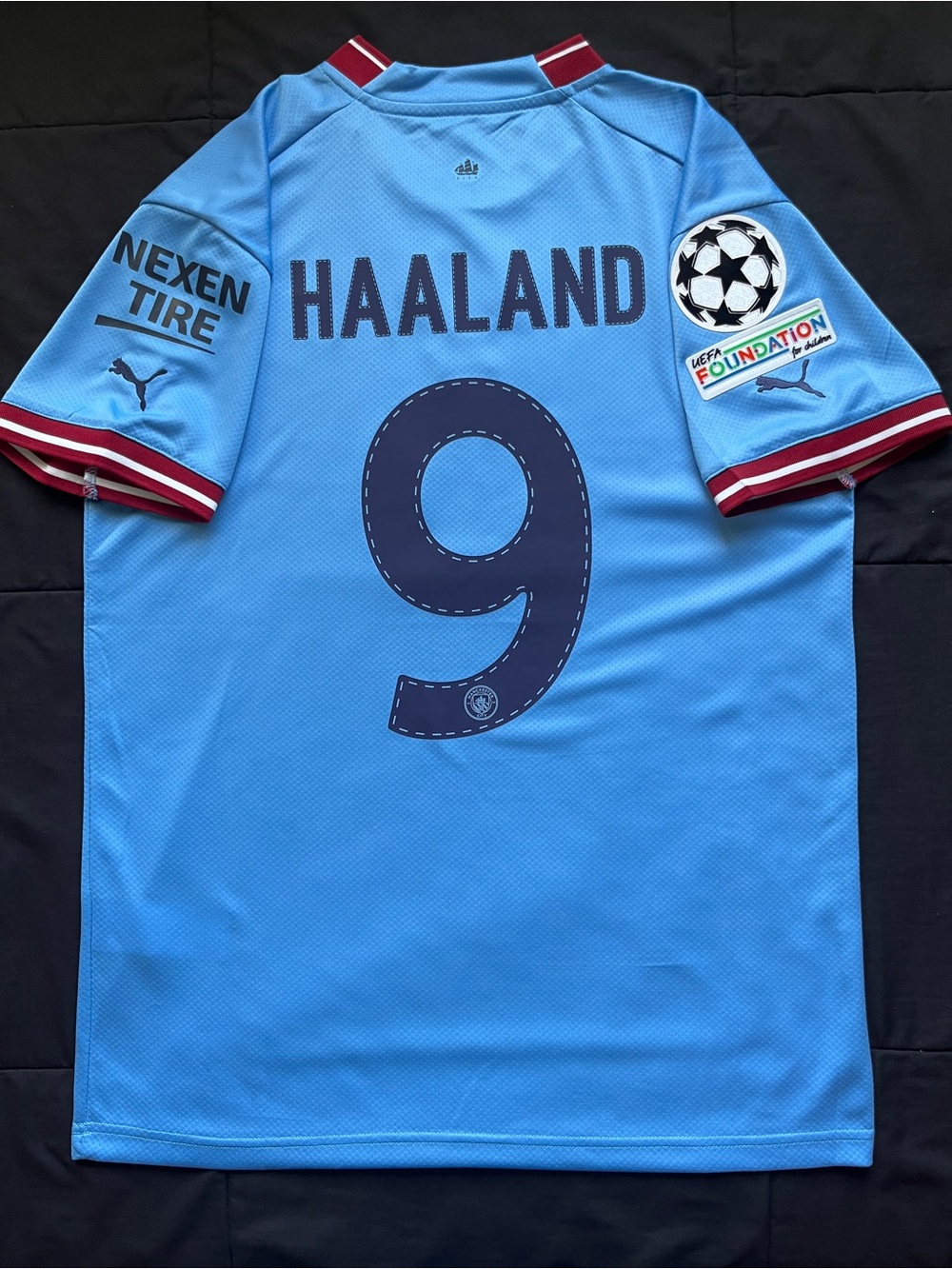 Haaland #9 Man City Soccer Jersey 2022/2023 UCL Home Manchester Blue